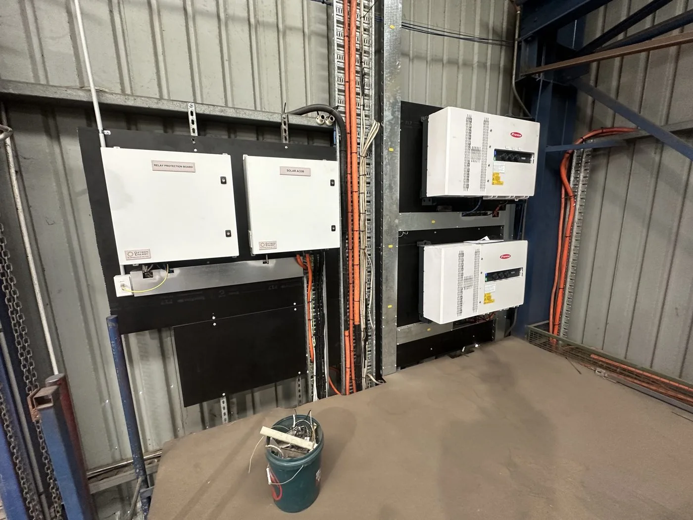 Two Fronius 50kW inverters installed in the workshop