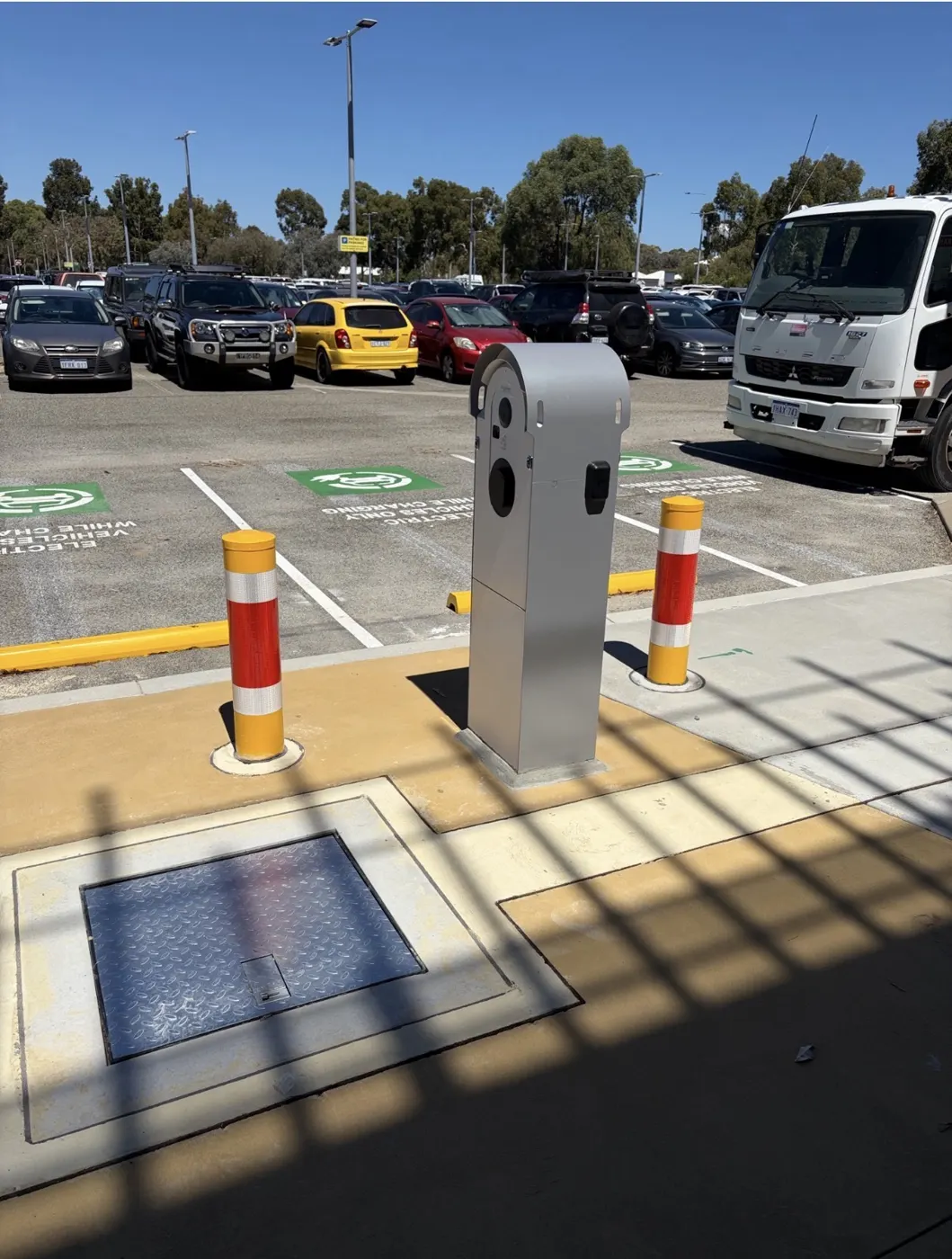 Finished EV charger and marked charging bays at Mandurah Station