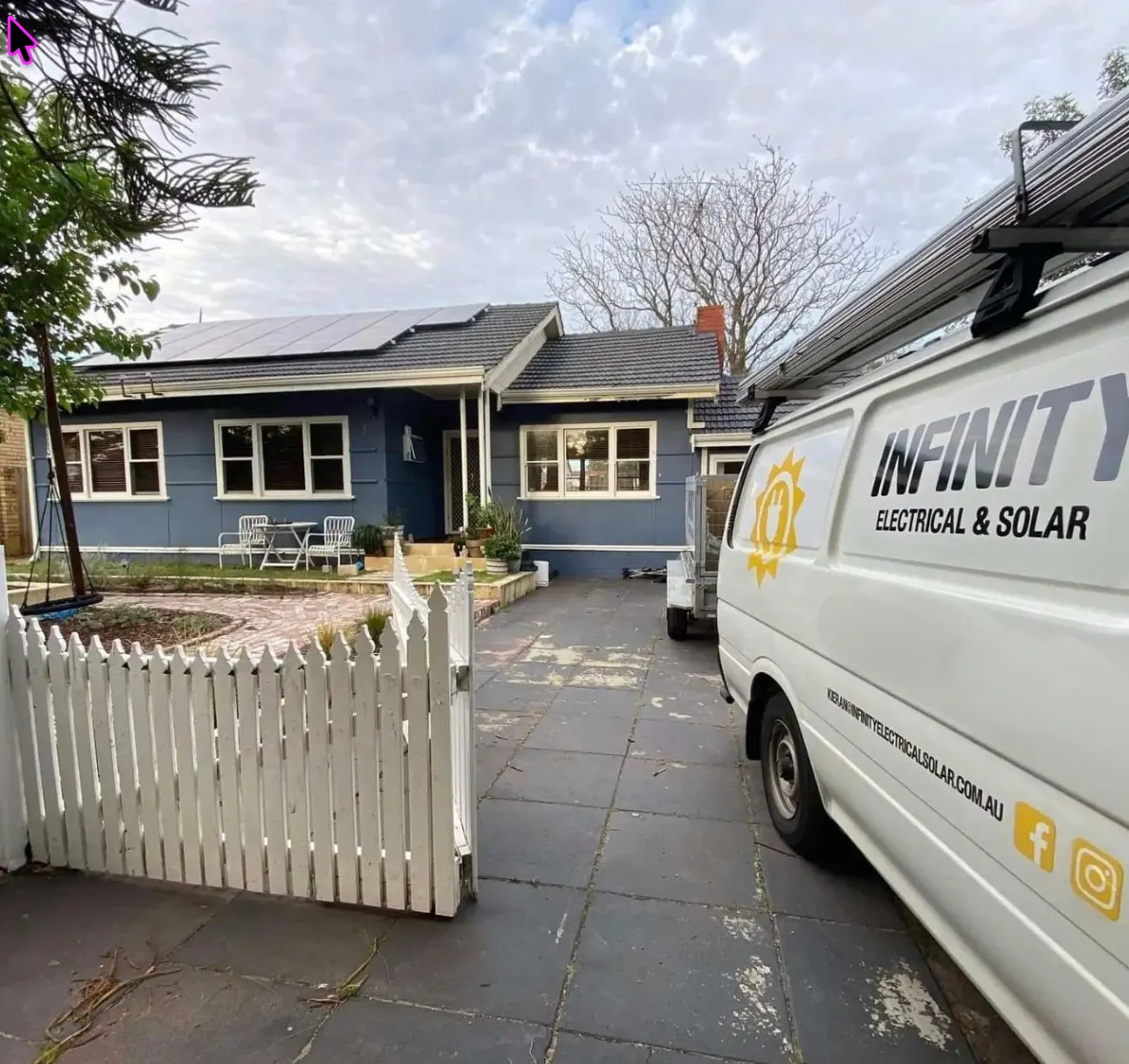 Infinity Electrical & Solar van parked outside a Perth home